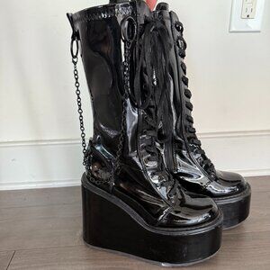 SOLD ✅ DEMONIA Swing-150 Patent Glossy Faux Leather Platform Boots (US 9)